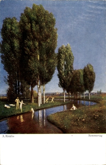 Artist Postcard Böcklin, Arnold, Summer Day, Bathers at the River