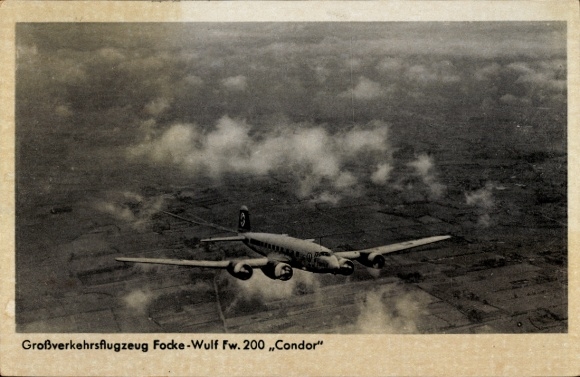 Postcard large commercial aircraft Focke-Wulff Fw. 200 Condor