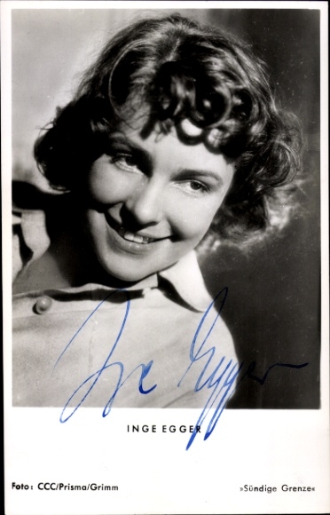 Postcard actress Inge Egger, Sinful Border, portrait, autograph