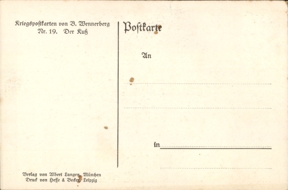 Artist Postcard Wennerberg, Bruno, The Kiss, Farewell at the Train Station, Soldiers, War March, I. WK