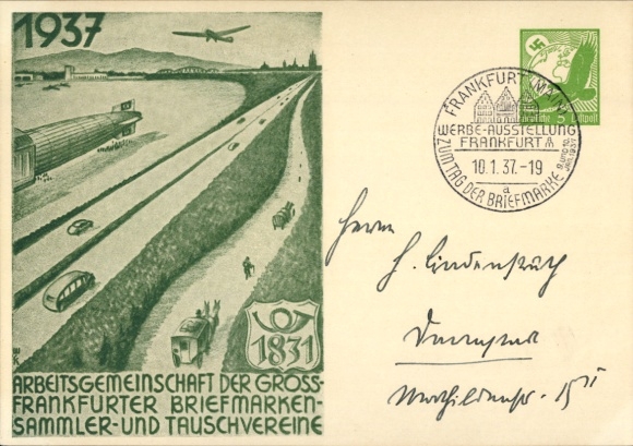 Postwaardestukken postzegeldag, Frankfurt 1937, Zeppelin