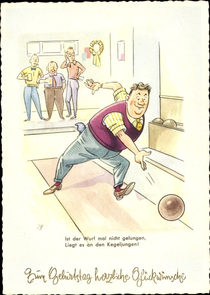 Postcard Happy birthday, bowlers