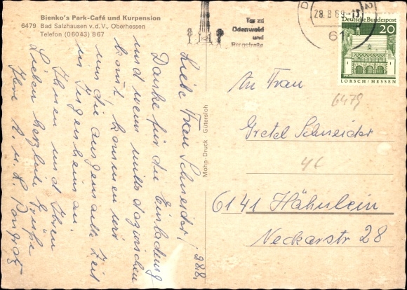 Postcard Bad Salzhausen Nidda in Hessen, Bienko&#39;s Parkcafé and Kurpension