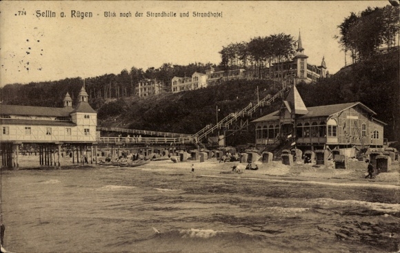 Ak Ostseebad Sellin op Rügen, zicht op de strandhal, strandhotel, Rügen