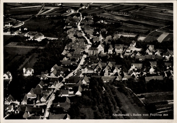 Postcard Schutterwald in Baden, aerial photograph