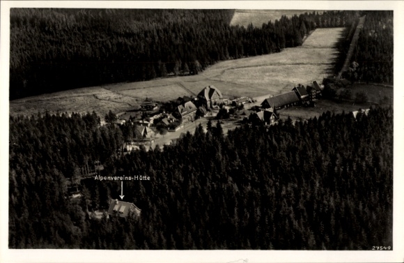 Postcard Torfhaus Altenau Schulenberg Clausthal Zellerfeld in the Upper Harz, aerial photograph, Alpine Club hut