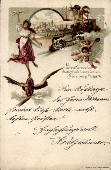 Ganzsachen Litho Nürnberg, 13. General-Versammlung des Bayr. Verk. Beamten Vereines 1898