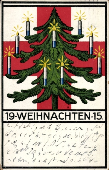 Postcard War Christmas 1915, Christmas tree, Bavarian Red Cross