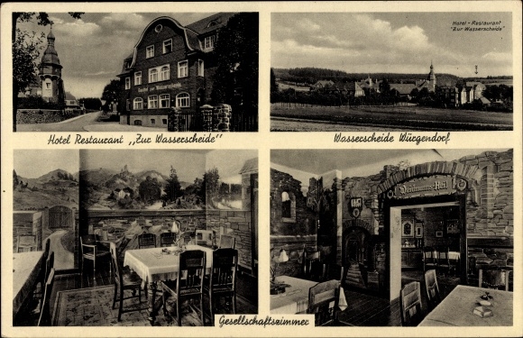 Postcard Würgendorf Burbach, Hotel Restaurant Zur Wasserscheide, lounge, owner Mrs. Oswald