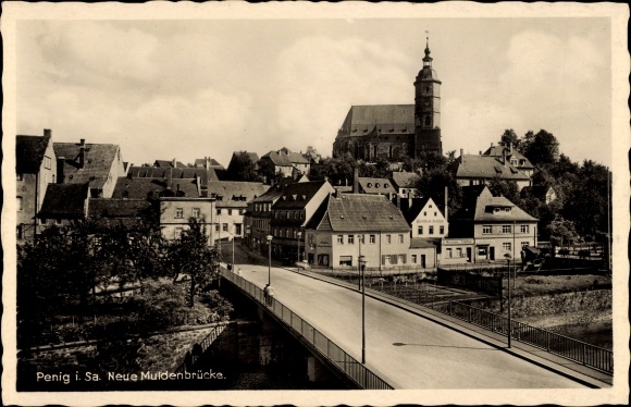 Ak Penig in Sachsen, Neue Muldenbrücke, Lichtheil Institut, Kirche