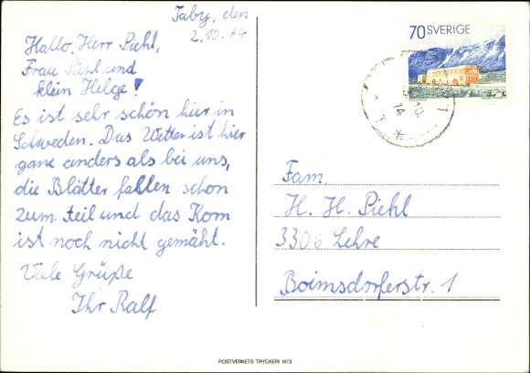 Stamps PC Sweden, Mot fjärran mal, date of issue September 22, 1973