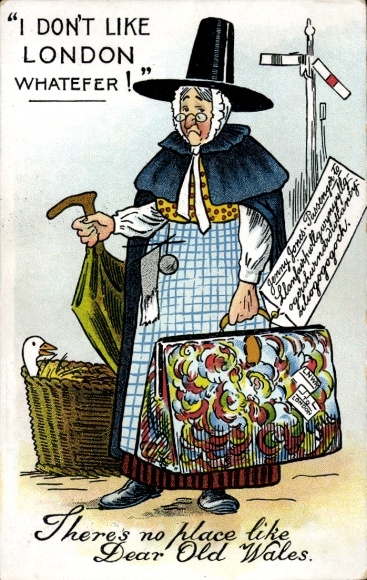 Postcard Theres no place like Dear Old Wales, woman in costume