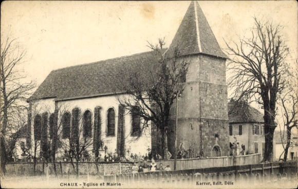 Ak Chaux lès Passavant Doubs, Eglise et Mairie,  Architektur