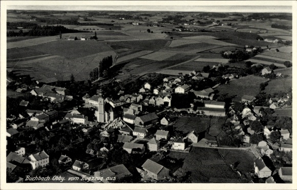 Postcard Buchbach in Upper Bavaria, aerial photograph