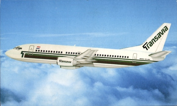 Postcard Dutch passenger aircraft, Boeing 737 300, Transavia