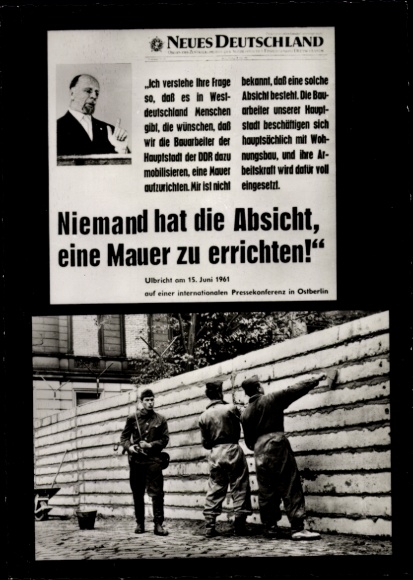 Gazeta KP Berlin Mitte, Walter Ulbricht 1961, cytat, Neues Deutschland, budowa muru