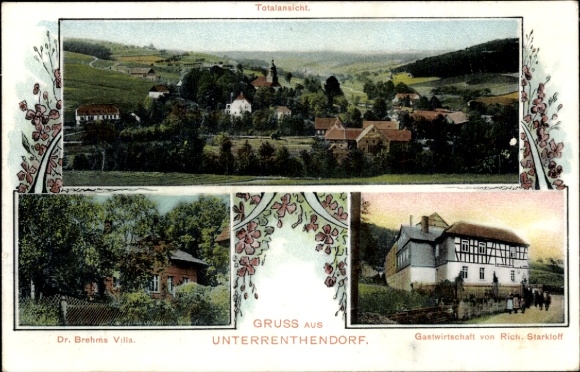 Ak Unterrenthendorf Renthendorf in Thüringen, algemeen beeld, Dr. Brehms Villa, herberg