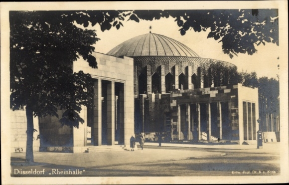 Ansichtkaart Düsseldorf, zicht op de Rheinhalle, tentoonstelling 1926