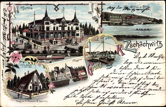 litho Dresden Leuben Kleinzschachwitz, Kurhaus, Royal. Kasteel Pillnitz, veerboot, kazerne, school