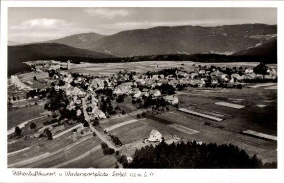 Postcard Dobel in the Black Forest, high-altitude health resort, winter sports area, 720 m above sea level, landscape with villages,