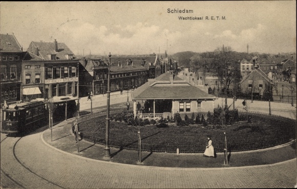 Postcard Schiedam South Holland The Netherlands, Wachtlokaal RETM, tram