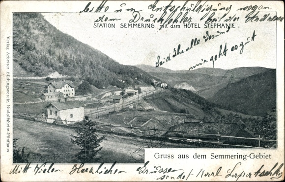 Postcard Semmering in Lower Austria, station Semmering, Hotel Stephanie