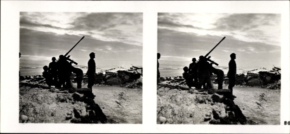 Stereo image photo &quot;Our Navy&quot; No. 86 Naval Artillery, Light Anti-Aircraft Weapons, Norway