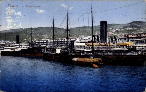 Ak Triest Trieste Friuli Venezia Giulia, Hafen, Dampfer