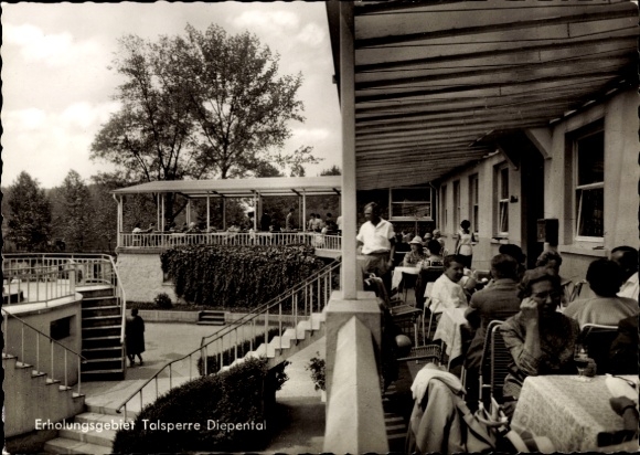 Postcard Burscheid, Diepental Dam, recreation area, terrace