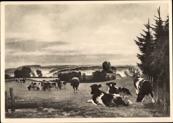 Artist PC Weisgerber, Carl, evening in the Bergisches Land, HDK 549, cows