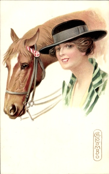 Artist Postcard Colombo, E., Woman with Horse
