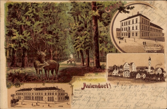 Chromo-Litho Aulendorf in Württemberg, inn, count's zoo, castle, church