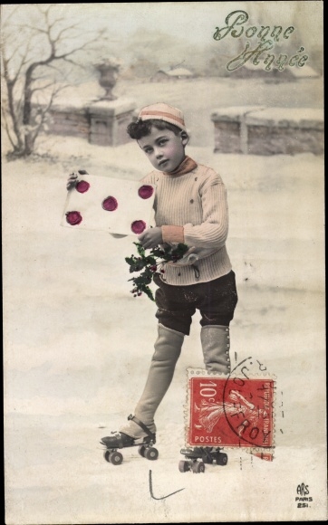 PC Happy New Year, boy roller-skating, letter