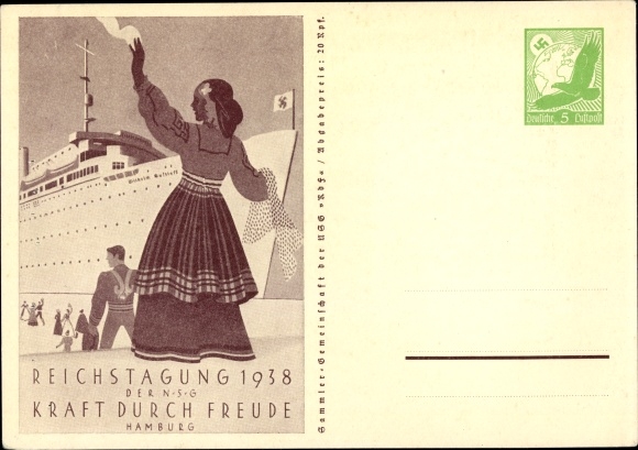 Postal stationery PC Hamburg, Reich meeting of the NSG KdF 1938, steamer Wilhelm Gustloff