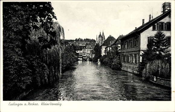 Ak Esslingen am Neckar, Schwarzwälder Architektur, Flusslandschaft, Türme, Brücken