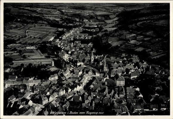 Postcard Weingarten in Baden, aerial photograph