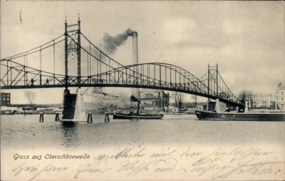 Ak Berlin Köpenick Oberschöneweide, Brücke, Dampfer