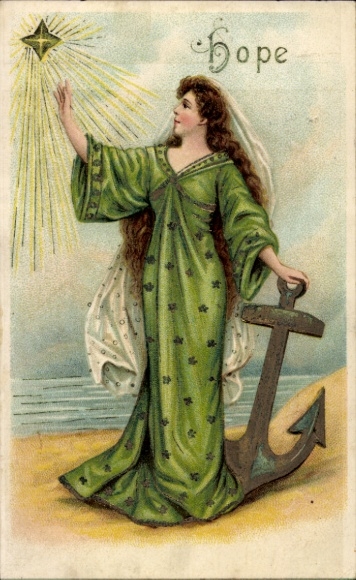 Präge Ak Hoffnung, Frau mit Anker, Stern