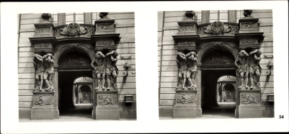 Stereofoniczny obraz przestrzenny zdjęcie Praha Praga, stare miasto, Pałac Clam Gallas, portal