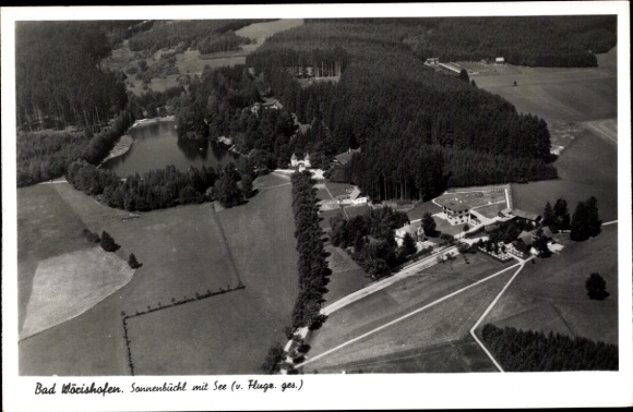 Postcard Bad Wörishofen in Unterallgäu, aerial photography, Sonnenbüchl, lake