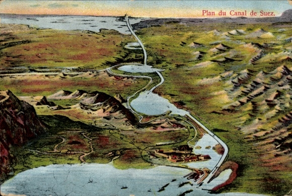Postcard Suez Egypt, Plan du Canal de Suez