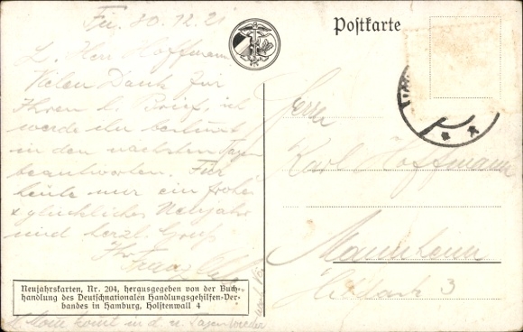 Artist Postcard Kutzer, Ernst, Happy New Year, German National Commercial Assistants Association