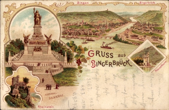 Chromo-Litho Bingen am Rhein, National Monument, Rheinstein, Mouse Tower