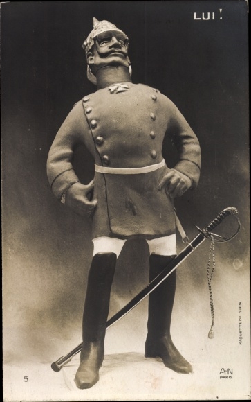Ak Franse propaganda, Kaiser Wilhelm II, Lui, karikatuur