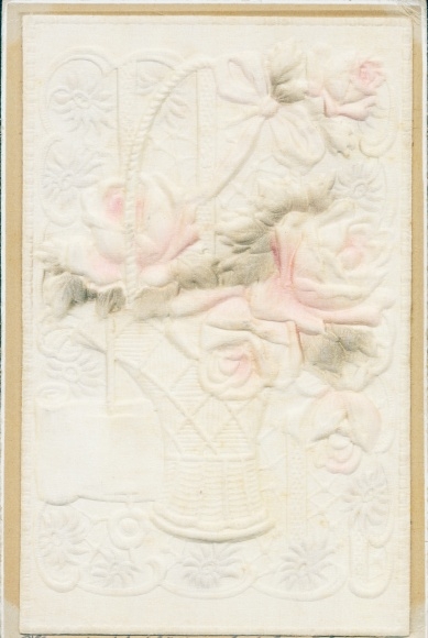 Silk embossed Postcard flower basket with roses