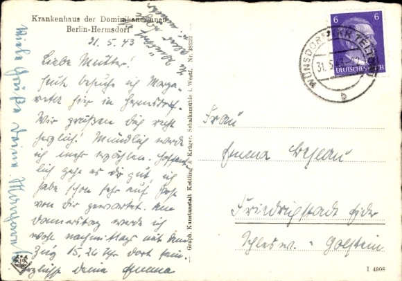 Postcard Berlin Reinickendorf Hermsdorf, Dominican Hospital
