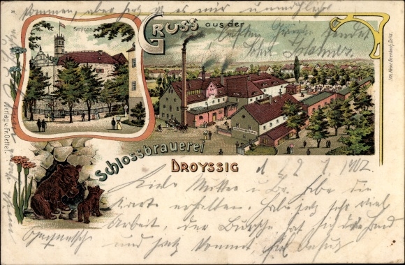 Litho Droyßig im Burgenlandkreis, Schlossbrauerei, Bären