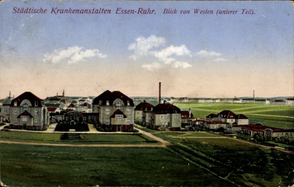 Postcard Essen in the Ruhr area, Municipal Hospitals, partial view