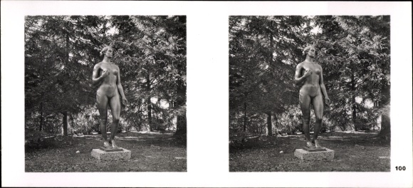 Stereo Raumbild Foto "Deutsche Plastik unserer Zeit", Nr. 100 Stehende Frau, Bildhauer Josef Thorak