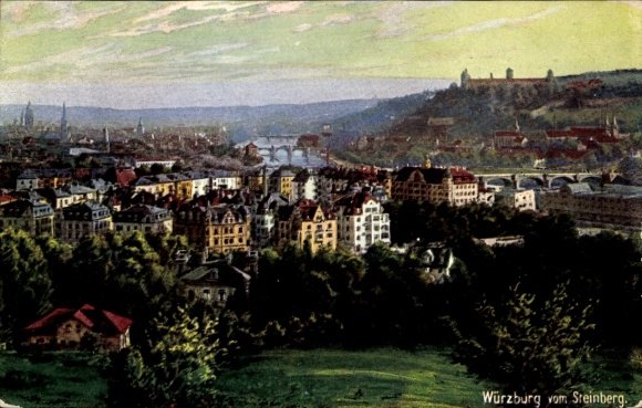Artist Postcard Würzburg Lower Franconia, view of the city from the Steinberg, Wiro 1709 D